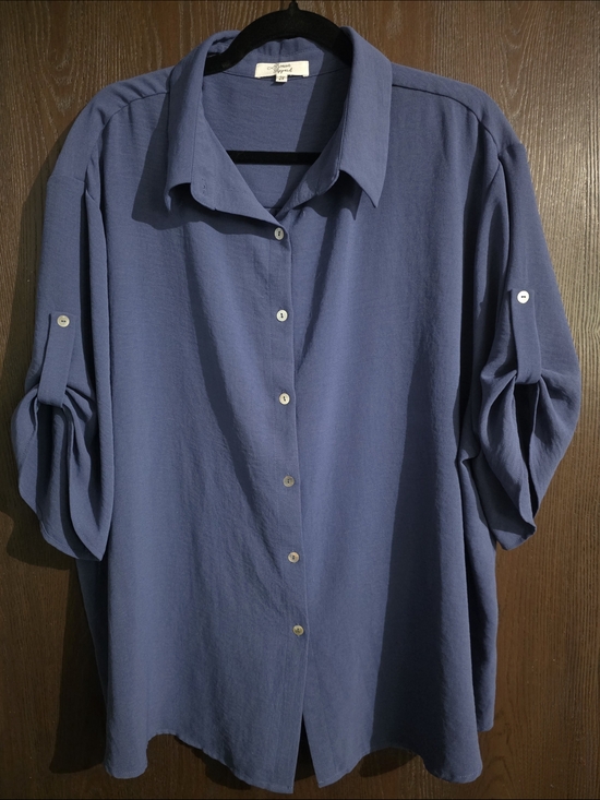 Beacon Apparel Tops - Relaxed Button-Front Blouse in Slate Blue